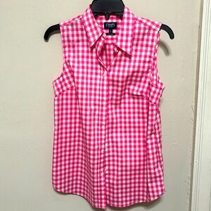 Sleeveless gingham blouse